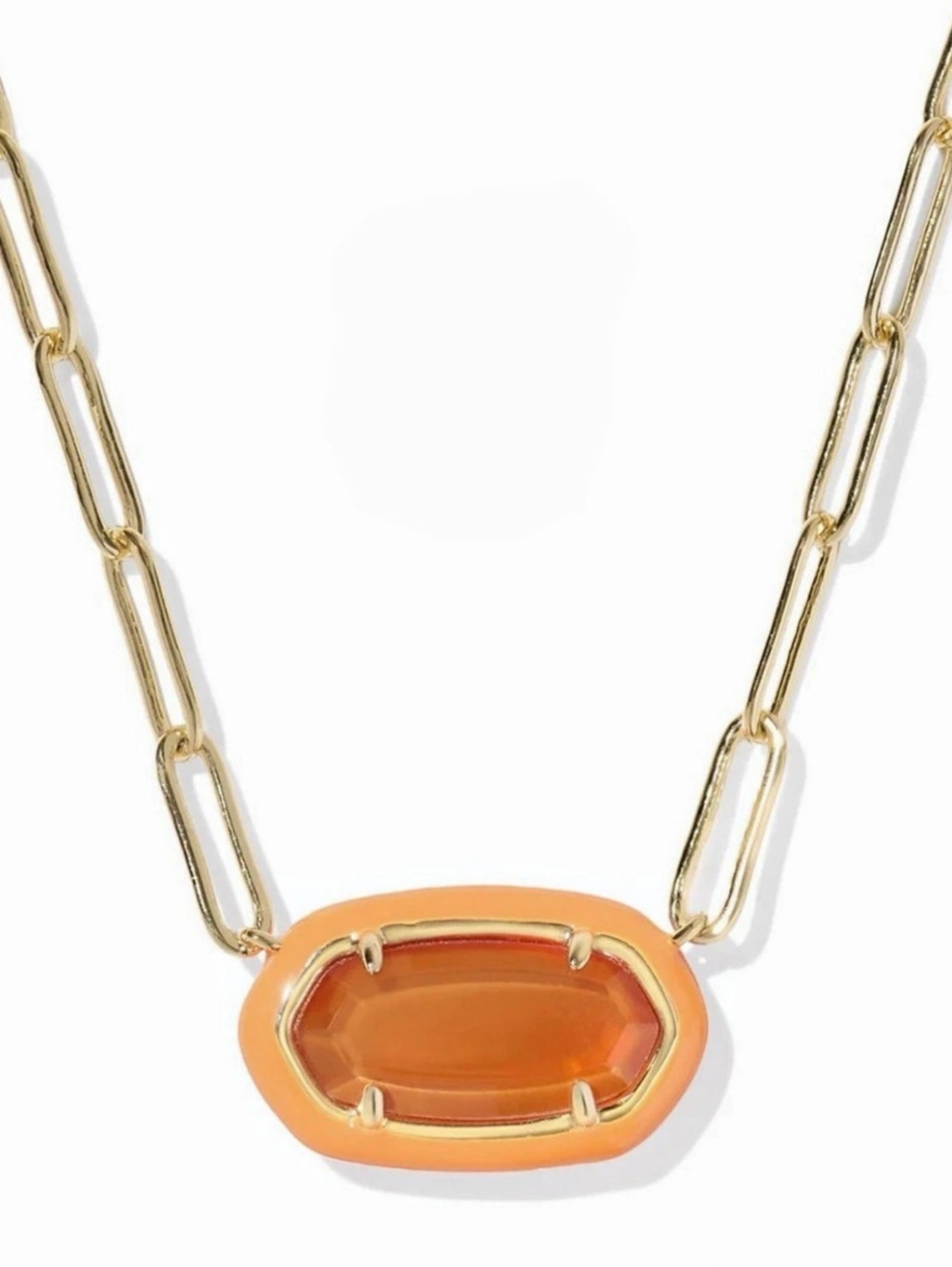 Kendra Scott Elisa Gold Enamel Link and Chain Necklace Orange Pendant